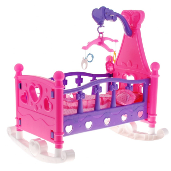 Łóżeczko Kołyska dla lalek 2w1 dla dzieci 3+ Karuzela z dźwiękami + Pościel dla lalek + Zabawa w dom